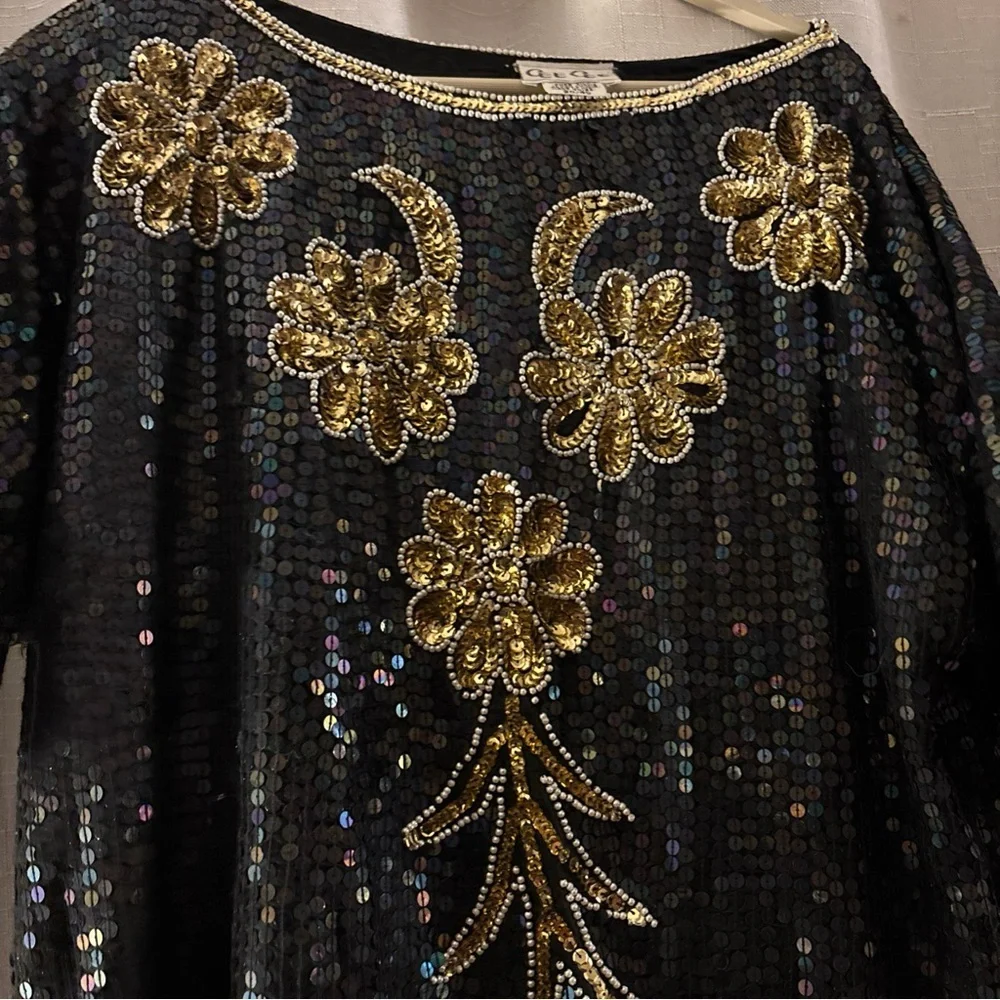 Vintage Size 20 CeeCee 100% Silk Hand Beaded Blouse Sequined Bling New Years - Picture 5 of 10